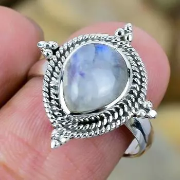 Rainbow Moonstone - Bihar Solid 925 Sterling Silver Ring s.8 SR7364-17