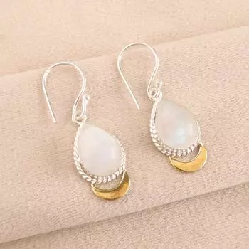 Rainbow Moonstone Gemstone 925 Sterling Silver Jewelry Handcrafted Earrings 1.5 EE-162-24