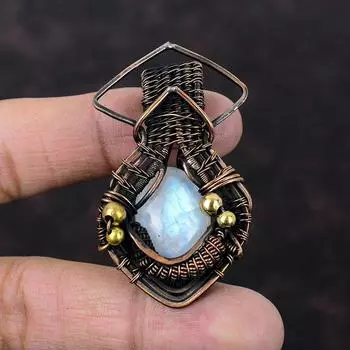 Подвеска Rainbow Moonstone, обернутая медной проволокой, драгоценный камень, подвеска Moonstone, ювелирное изделие, подвеска ручной работы, обернутая медной проволокой, подарок для жены