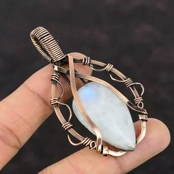 Подвеска Rainbow Moonstone, обернутая медной проволокой, ювелирное изделие, подвеска из драгоценного камня ручной работы, подвеска из медной проволоки, радужный лунный камень, ювелирное изделие, подарок для женщин