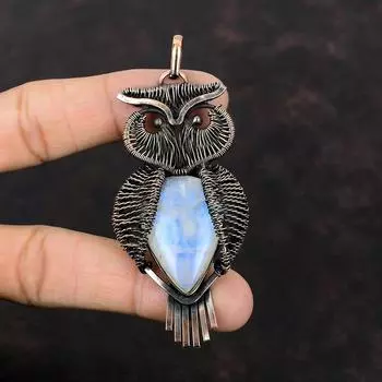 Подвеска Rainbow Moonstone, медная проволочная сова, подвеска, ручная работа, медные украшения, изящная подвеска из драгоценного камня, подарок для мамы, проволочная обмотка, украшения