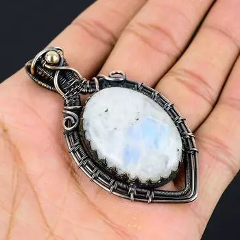 Rainbow Moonstone Pendant Copper Wire Wrapped Pendant Moonstone Gemstone Pendant Handmade Pendant Jewelry Moonstone Jewelry Gift for Her белый