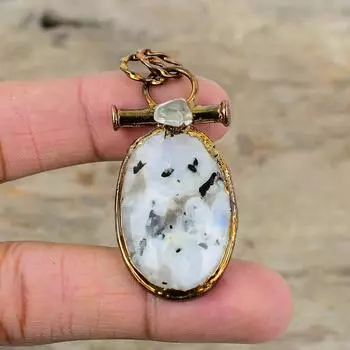 Rainbow Moonstone Pendant Electroformed Copper Pendant Dainty Gemstone Pendant Electroformed Jewelry Anniversary Gift Handmade Boho Pendant