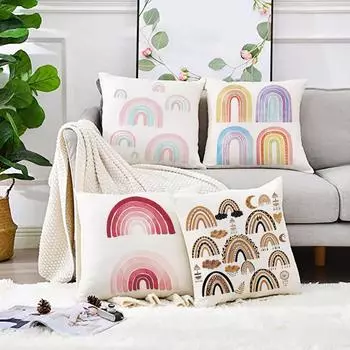 Rainbow Print Polyester Pillowcase Party Decor Cushion Cover Home Living Room Pillow Covers Sofa Decoration Throw Pillow Cases 450mm*450mm