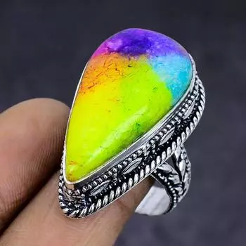 Rainbow Solar Quartz 925 Sterling Silver gift Jewelry Ring Size 9.5 I6v47