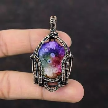 Rainbow Solar Quartz Druzy Pendant Copper Wire Wrapped Pendant Handmade Jewelry Top Quality Gemstone Pendant Copper Jewelry Gift For Wedding