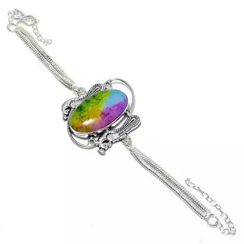 Rainbow Solar Quartz Gemstone Handmade 925 Sterling Silver Bracelet 7-8 N3y77