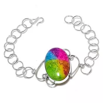 Rainbow Solar Quartz Gemstone Handmade 925 Sterling Silver Bracelet 7-8 o9u70