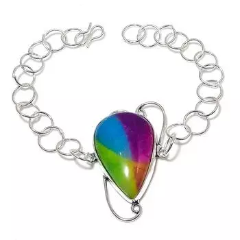 Rainbow Solar Quartz Gemstone Handmade 925 Sterling Silver Bracelet 7-8 e2K90