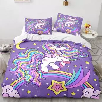 Rainbow Unicorn Bedding Sets Cartoon 3D Digital Printing Duvet Cover Sets Suitable for Bedroom Unicorns and Rainbows Bed Linen Auqueen210x210cm