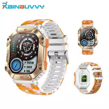 Rainbuvvy KR80 Прочные умные часы с 2,0-дюймовым экраном Bluetooth-вызов Высота над уровнем моря Барометрическое давление Компас Мониторинг сердечного ритма сна Спортивные часы на открытом воздухе золотой