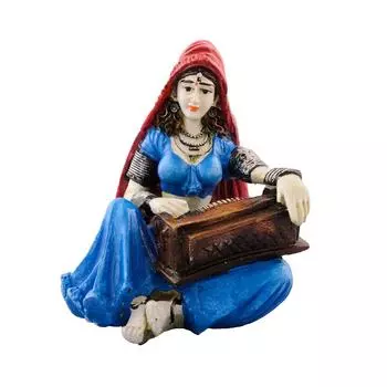 Rajasthani Lady Playing Harmonium Showpiece Polyresin Statue (12.5 cm x 10 cm x 15 cm, Blue and Red) красный/синий