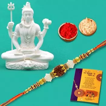 Rakhi for Brother with Shiva Idol Gift Combo Set - Rakhi Gift for Brother bhaiya-Combo of 4 (1 Shiva Idol, 1 Rakhi, Tilak Set, Greeting Card)