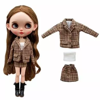 rakulifey Blythe Одежда Костюм Комплект Пальто Юбка Нео Блайт Костюм Для Obitsu 24 2 Цвета (коричневый)