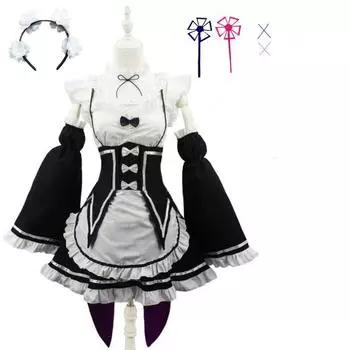 Рэм/Рем Косплей Re:Zero Kara Hajimeru Isekai Seikatsu Черный Синий Красный Костюм Платье Служанки XL