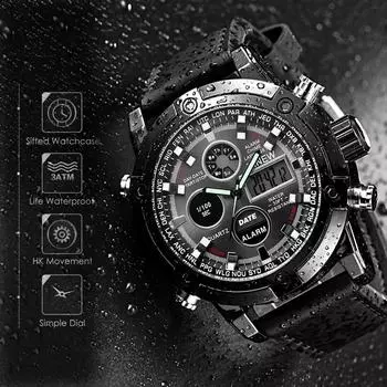Ramidos Luxury Dual Movt Мужские кожаные кварцевые аналоговые цифровые спортивные наручные часы со светодиодной подсветкой One Size чёрный