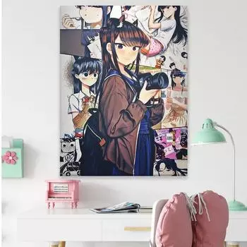 Рамка из цельного дерева Komi Shouko Komi San, аниме, украшение, домашний декор, холст, живопись, гостиная, манга, настенные художественные фотографии, плакаты, принты 15*20cm(with frame)