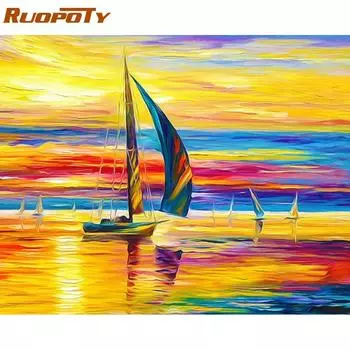 Рамка RUOPOTY, картина «сделай сам», набор для рисования по номерам, пейзажный дом, акриловая краска по номерам для взрослых, ручная роспись, искусство рисования 40x50CM NO Frame