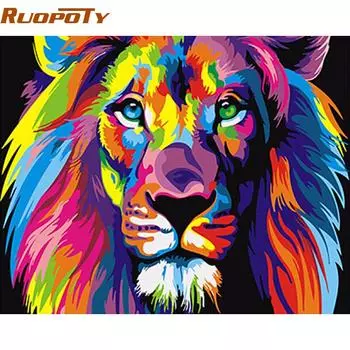 Рамка RUOPOTY, красочные львы, животные, сделай сам, картина по номерам, современная ручная роспись маслом, уникальный подарок для детей 40X50 см 40x50CM NO Frame