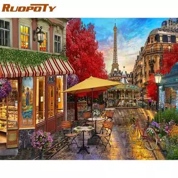 Рамка RUOPOTY, пейзаж, сделай сам, набор для рисования по номерам, современная настенная художественная картина по номерам, акриловая краска на холсте для дома 40x50CM NO Frame