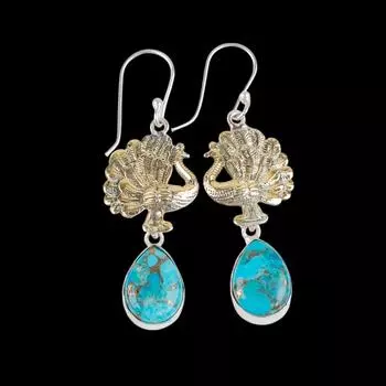 Rare Blue Copper Turquoise Gemstone 925 Sterling Silver Jewelry Earrings 2.20 EE-44-32