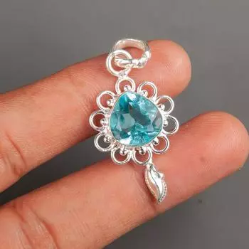 Rare Sky Blue Topaz Gemstone 925 Sterling Silver Handmade Jewelry Pendant 1.80 PP-4-8