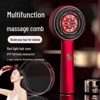 Расческа для массажа и роста волос Minnow Red Light с лечебным эффектом и роликовым аппликатором жидкости для лечения выпадения волос. Chinese Packaging красный