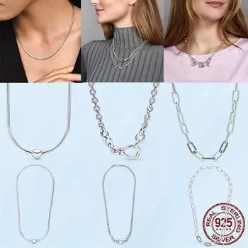 Распродажа Оригинальное ожерелье-змея из стерлингового серебра 925 пробы Pan Moments для женщин, дня рождения, свадьбы, модные ювелирные изделия 45cm
