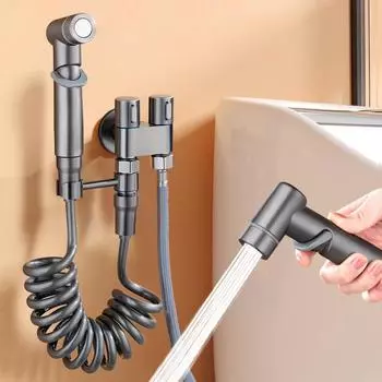 Распылитель для душа, туалета и биде, угловой клапан из нержавеющей стали с двойным выпуском, настенный угловой клапан с двойным выпуском, аксессуары для биде и туалета серый