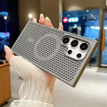 Рассеяние тепла для магнитного чехла Magsafe для Samsung Galaxy S24 S23 FE S22 Ultra Plus, охлаждающий дышащий чехол для беспроводной зарядки Samsung S24 темно-фиолетового