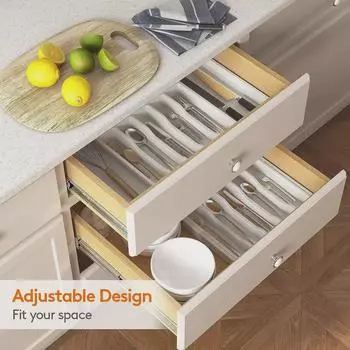 Расширяемый лоток для хранения кухонных столовых приборов knife and fork storage box белый