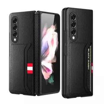 Растягивающаяся карта для Samsung Galaxy Z Fold 3 Fold 4 Чехол из искусственной кожи с защитным шарниром Samsung Z Fold 4 чёрный