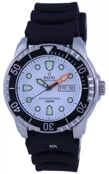Ratio FreeDiver Белый циферблат PU ремешок кварцевые 48HA90-02-WHT 500m мужские часы белый