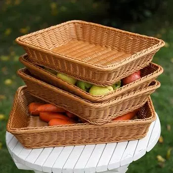 Корзина для хранения из ротанга, корзина для хлеба, настольная корзина для хранения продуктов, плетеная корзина для хранения дома, подносы для сервировки фруктов, настольный поднос для демонстрации