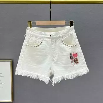 Raw Hem High Waist Silm Slim Looking European Goods Denim Shorts White EUR29