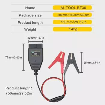 Разъемы AUTOOL BT-30 для аккумулятора OBD2, устройство аварийного отключения питания, кабель памяти ECU BT 30 OBD 2 Car Take the Electric Cable CHINA