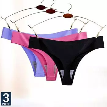 Размер L-XXXXL, сексуальные женские шелковые стринги, трусики с низкой талией, женское бесшовное женское нижнее белье, 3 шт. L