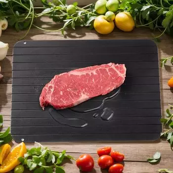 Размораживание Резка Быстрая натуральная алюминиевая разморозка мяса Коммерческая разморозка дома Без электричества Совместимость с замороженными продуктами Тарелка, доска, чёрный