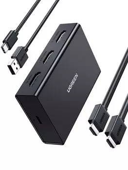 Разветвитель HDMI UGREEN 1 вход 2 выхода Разветвитель HDMI Кабель поддерживает вывод 3D-видео на 2 экрана одновременно для работы с 4K@60 Гц [HDMI включен]