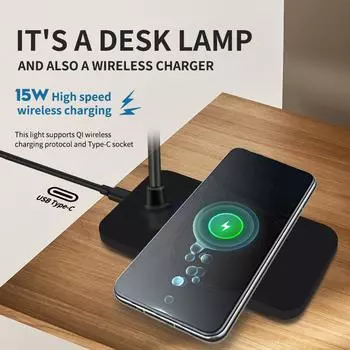 Reading Desk Lamp LED Desk Lamp USB Plug-In Wireless Charging Mobile Phone Touch Eye Protection Table Light Home Office Lighting чёрный
