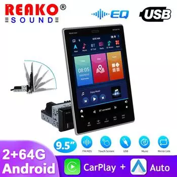 REAKOSOUND 1Din автомобильный стерео радиоприемник с экраном 9,5 дюйма, автомобильный MP5-плеер, беспроводной Carplay, авто WIFI, GPS, FM, GPS, 1din радиоприемник 2+64G