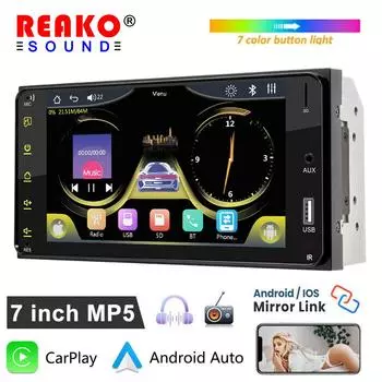 REAKOSOUND Универсальный 7-дюймовый автомобильный радиоприемник, мультимедийный MP5-плеер, Android, авто, CarPlay, зеркальная связь, сенсорный экран, ремешок, эквалайзер, стерео для Toyota 7 inch