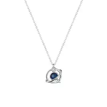 Real 925 Sterling Silver Planet Charm Pendent Necklace for Women Girls Wedding Party Jewelry Choker Necklace