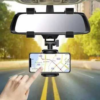 Rearview Mirror 360 Rotating Car Mobile Phone Holder Mobile Phone Universal Navigation Support Bracket Car Interior Supplies чёрный