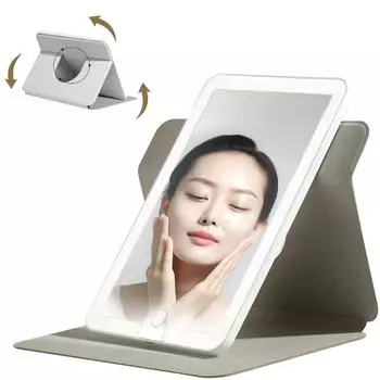 Rechargeable LED Lighted Makeup Vanity Mirror with Dimming Touch Sensor 360 Degree Frame Rotation with Waterproof Leather Case белый