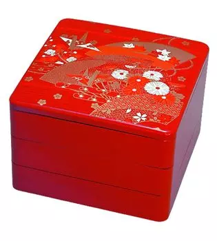 Recreation Bento Box Сделано в Японии 3 уровня 8 размеров Красная поверхность Fan xx J-kitchens (Коробка для ланча) 24,1см 24,1см 17,4см