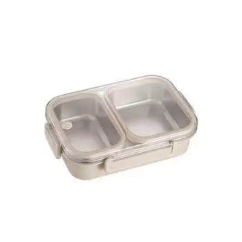 Rectangle 2/3 Gird Food Storage Box Leakproof Divided Food Storage Container for School Beige 2 Grids