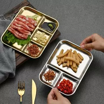 Rectangle Stainless Steel Dinner Plate Food Storage Tray Restaurant Kitchen Dish Tools