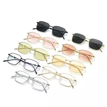 Rectangle Sunglasses Metal Frame Punk Sun Glasses Hip Hop Eyewear for Women & Men Portable Travel Shades UV400 Protection