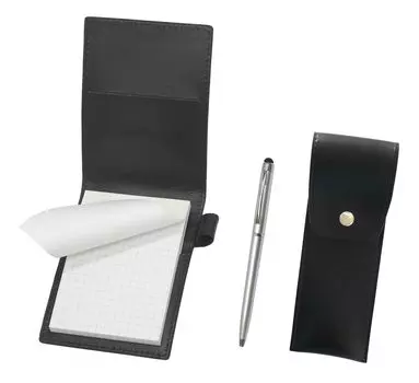 Recycled cowhide mini notebook cover black with round button pen case black Smartphone touch slim rotary ballpoint pen set LS022PB-BRSB-TP02 серебряный